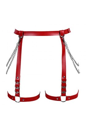 BBOHSS Body pour femme - Mode cuir - Jarretière - Ceinture - Halloween - Punk Club - Festival - Jarretière - Danse, rouge, 32