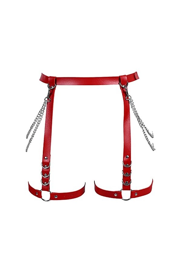 BBOHSS Body pour femme - Mode cuir - Jarretière - Ceinture - Halloween - Punk Club - Festival - Jarretière - Danse, rouge, 32