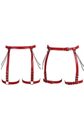 BBOHSS Body pour femme - Mode cuir - Jarretière - Ceinture - Halloween - Punk Club - Festival - Jarretière - Danse, rouge, 32