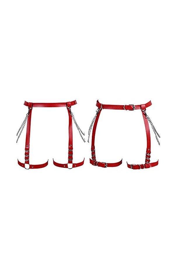 BBOHSS Body pour femme - Mode cuir - Jarretière - Ceinture - Halloween - Punk Club - Festival - Jarretière - Danse, rouge, 32