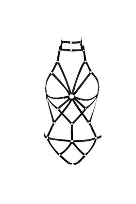 BBOHSS Body pour femme avec bretelles et soutien-gorge, jarretière, style punk, gothique, tendance, élastique, taille réglabl