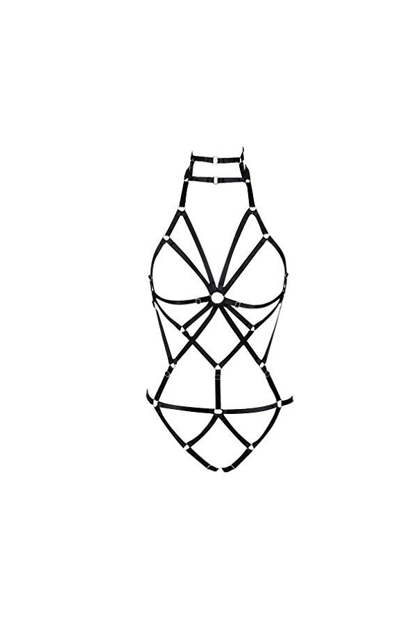 BBOHSS Body pour femme avec bretelles et soutien-gorge, jarretière, style punk, gothique, tendance, élastique, taille réglabl