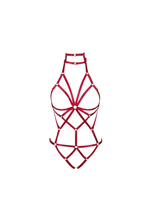 BBOHSS Body pour femme avec bretelles et soutien-gorge, jarretière, style punk, gothique, tendance, élastique, taille réglabl