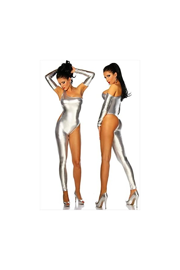 SEXYSY Body Sexy en Or Argent Une Jambe + Gants érotique Faux Cuir Catsuit PVC Lingerie Costume discothèque vêtements de Dans