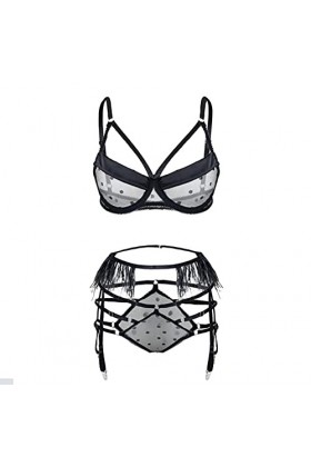 QQQQC Couple de Lingerie Ensemble de Lingerie Transparente et Ensemble de sous-vêtements Confortables String Sexy-Negro_L