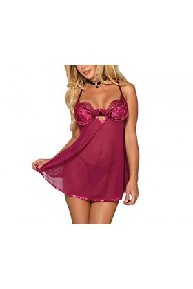 mdtep Sexy Sling Nightdress Dentelle Pyjamas Nouveaux sous-vêtements Sexy Confortables Jupon des Dames Color : Red, Size : X