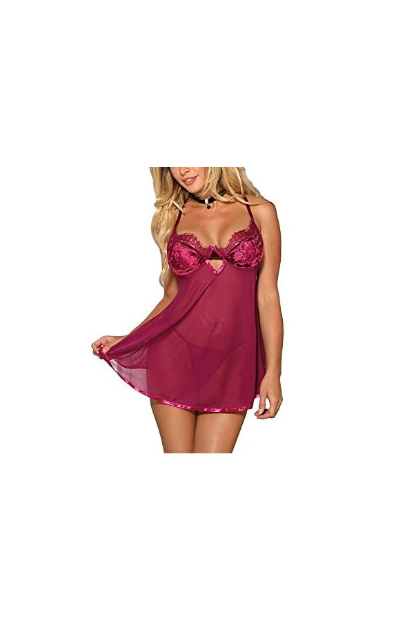 mdtep Sexy Sling Nightdress Dentelle Pyjamas Nouveaux sous-vêtements Sexy Confortables Jupon des Dames Color : Red, Size : X
