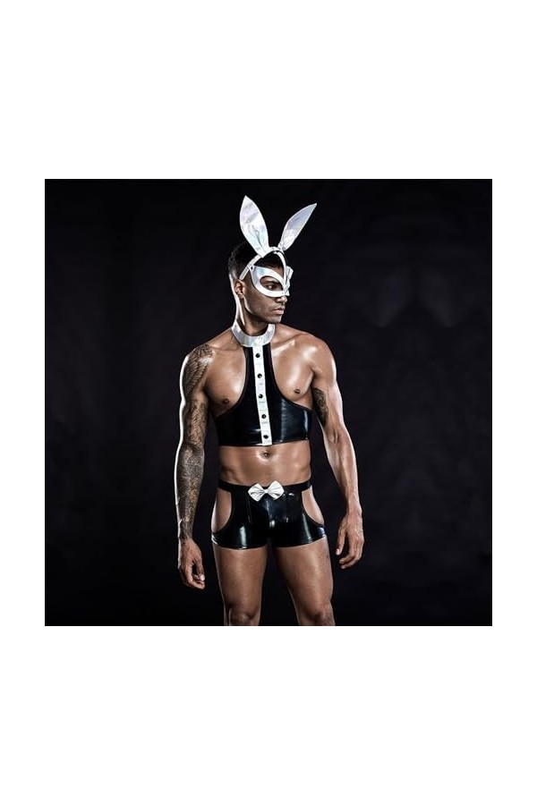 WRAZA Costumes Érotiques pour Hommes Jeu de Rôle Lapin Homme Uniforme Gay Cross-Dressing Outfit Pantalon en Cuir Faux Pantalo