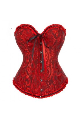 Niiyyjj Corset en jacquard pour femme - Bustier sexy à lacets en brocart - Costume vintage, noir/rouge, 3X-Large