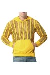Male Sexy Party Hollow Mesh Hoodies Solide Manches Longues Poche À Capuche Blouse Pack Pull Yellow, XL 
