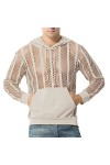 Male Sexy Party Hollow Mesh Hoodies Solide Manches Longues Poche À Capuche Blouse Pack Pull Yellow, XL 