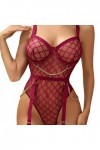 SNOMYRS Ensemble de lingerie en maille avec porte-jarretelles et ceinture