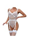 SNOMYRS Ensemble de lingerie en maille avec porte-jarretelles et ceinture