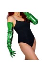 DooWay Gants longs en cuir synthétique verni effet mouillé pour femme, Vert métallisé 90 cm, M