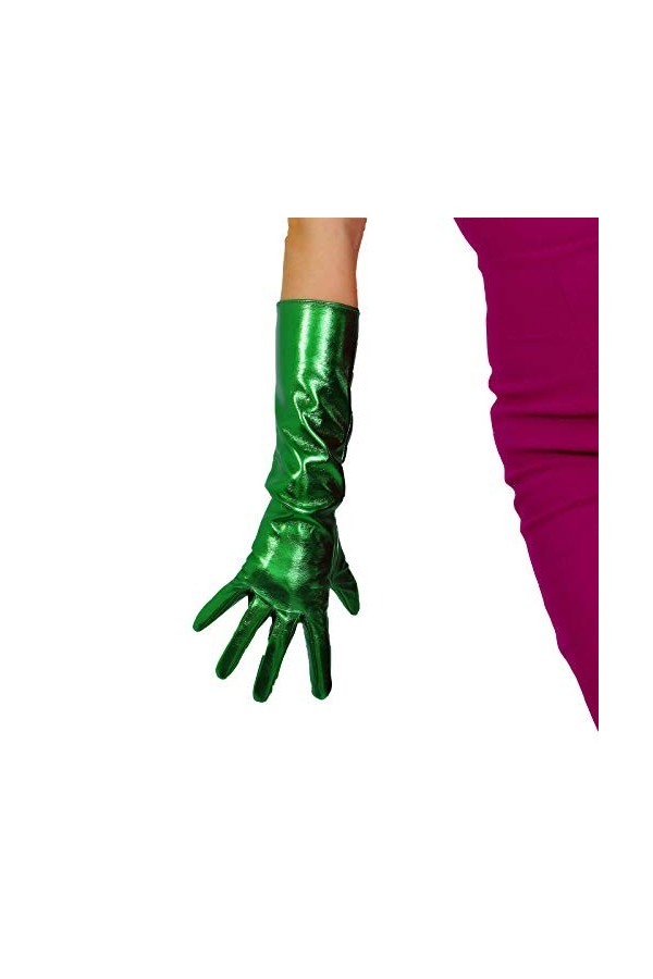 DooWay Gants longs en cuir synthétique verni effet mouillé pour femme, Vert métallisé 90 cm, M