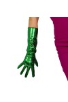 DooWay Gants longs en cuir synthétique verni effet mouillé pour femme, Vert métallisé 90 cm, M