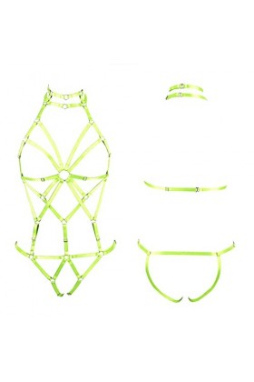 BBOHSS Body pour femme avec bretelles et soutien-gorge, jarretière, style punk, gothique, tendance, élastique, taille réglabl