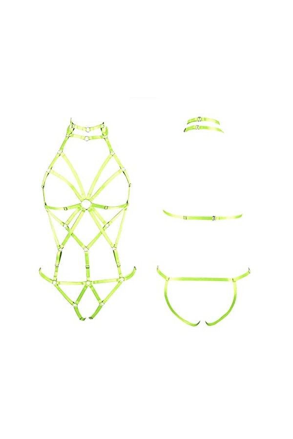 BBOHSS Body pour femme avec bretelles et soutien-gorge, jarretière, style punk, gothique, tendance, élastique, taille réglabl