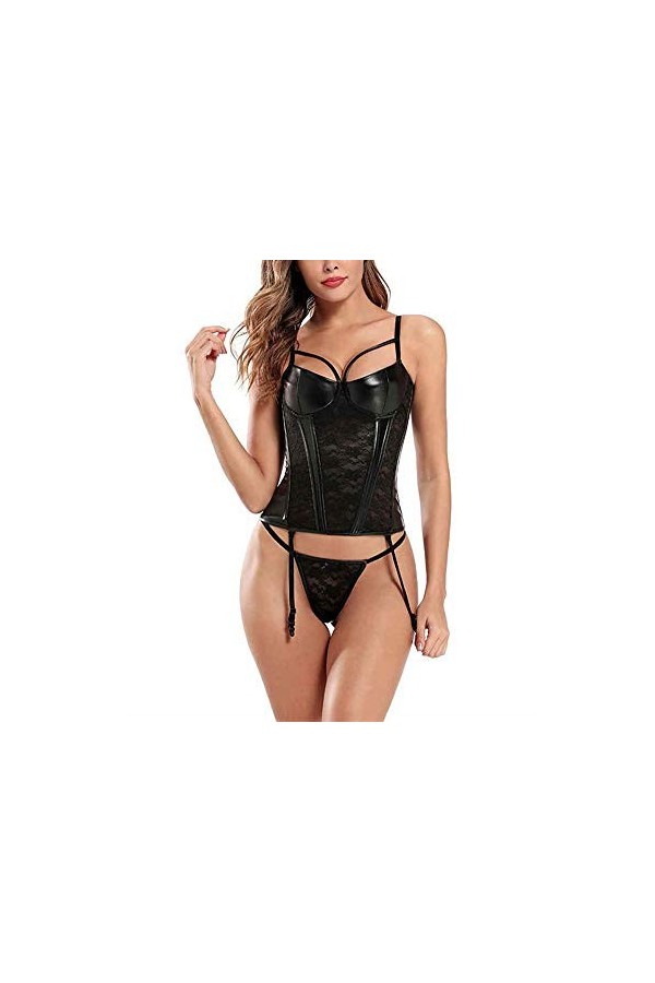mdtep Corset surdimensionné, Bordure de jarretière en Dentelle en Cuir dimitation à Boutons Jupon des Dames Color : Black, 