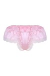 Élégant Hommes Bikini Thong sous-vêtements Brillant Satin Lingerie Culotte Dentelle avec Bowknot Color : Pink, Size : M 