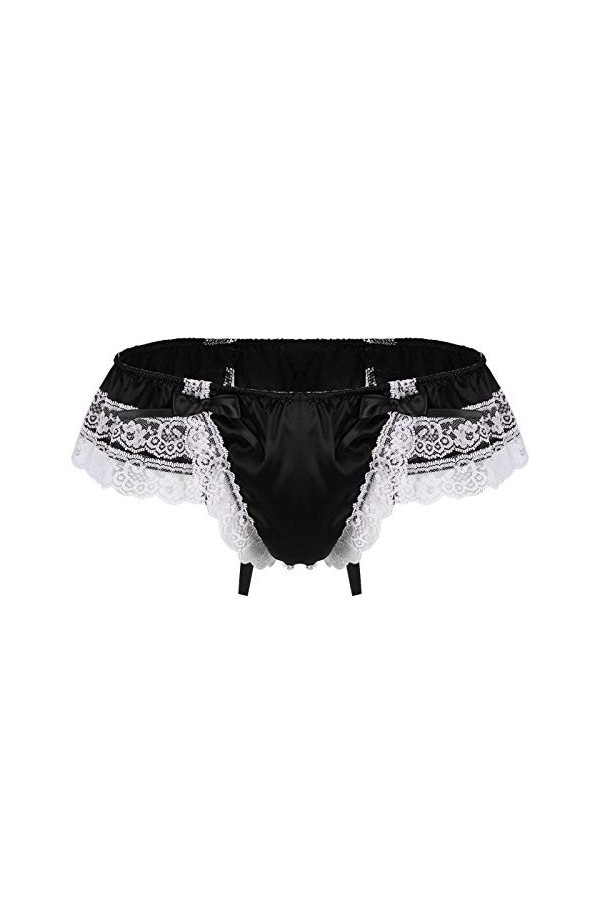 Élégant Hommes Bikini Thong sous-vêtements Brillant Satin Lingerie Culotte Dentelle avec Bowknot Color : Pink, Size : M 