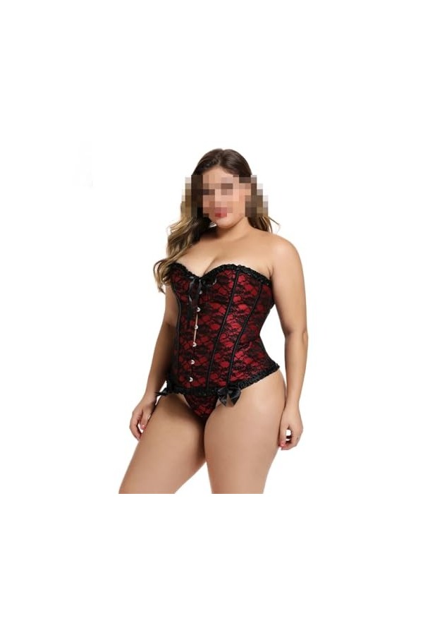 Niiyyjj Overbust Corset Rouge Bleu Noir Femmes Bowknot Bustier Top Plus Size Gorset Clubwear Basques Shaper, Rouge, 4X-Large