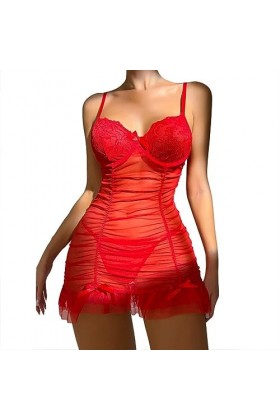 ZTIANEF MiniLingerie érotique Pure Jupe plissée Sexy String Thong Rouge, XL