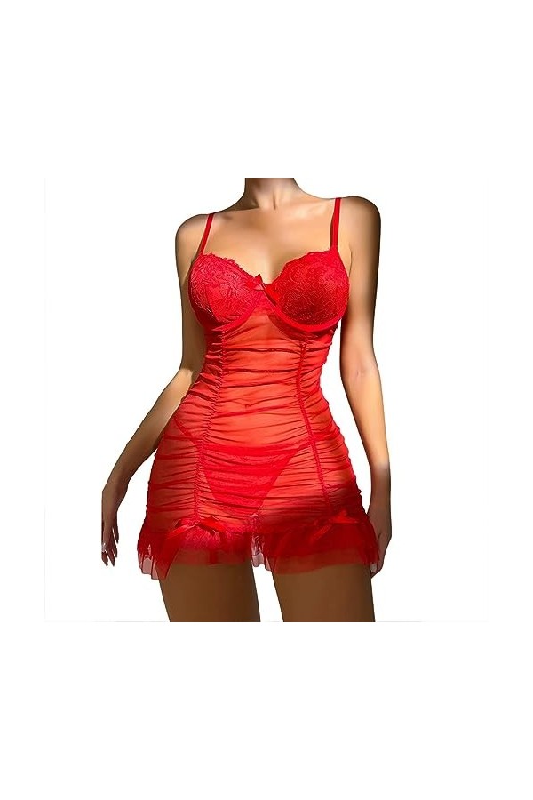 ZTIANEF MiniLingerie érotique Pure Jupe plissée Sexy String Thong Rouge, XL