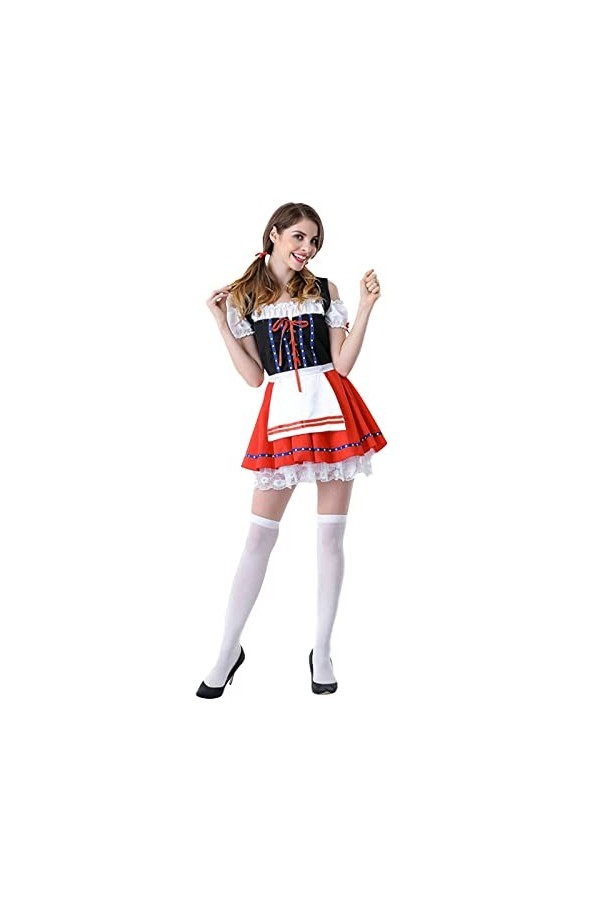 Tenues allemandes pour lOktoberfest - Body de fête dHalloween pour femme - Rouge - Épaules carrées - Costume de bière - Rou