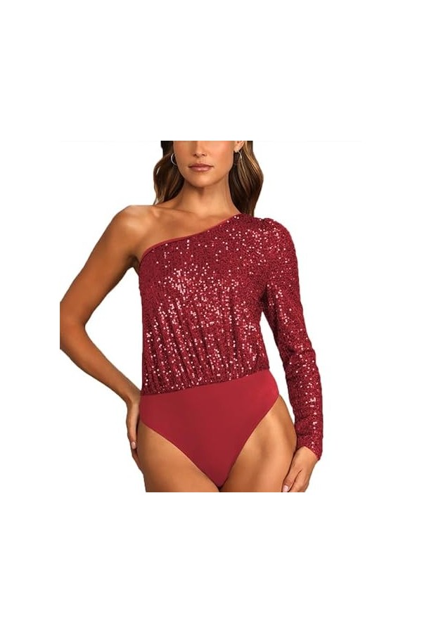 MANYMANY Body à Paillettes pour Femmes Sexy See Through Mesh Thong Sequin Sparkly Leotard Clubwear Night Club Shiny Bodycon