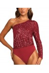 MANYMANY Body à Paillettes pour Femmes Sexy See Through Mesh Thong Sequin Sparkly Leotard Clubwear Night Club Shiny Bodycon