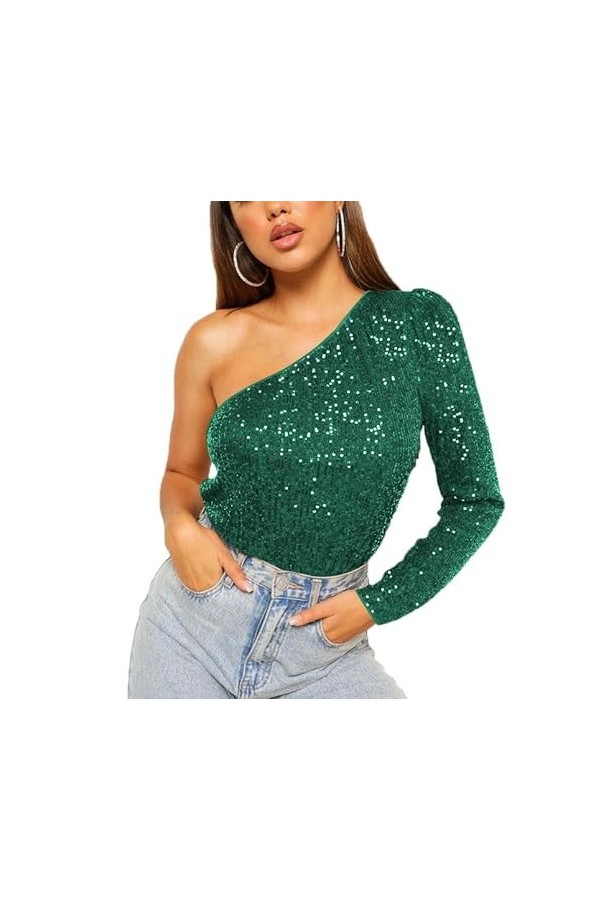 MANYMANY Body à Paillettes pour Femmes Sexy See Through Mesh Thong Sequin Sparkly Leotard Clubwear Night Club Shiny Bodycon