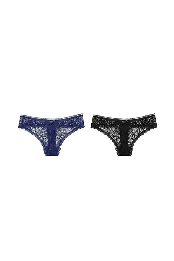 MULANY Femme Slips 3 pièces Dentelle Culottes Femmes lumière Luxe Sexy Dentelle Culotte Transparent Creux Tentation Taille Ba