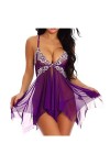 LNSIN Vêtement de nuit sexy pour femme - Robe de nuit en dentelle - Sans manches - Robe sexy pour la maison