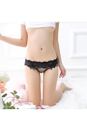 Overdose Sexy Slip Brésilien, Femme Dentelle Fleurie String Ouverts Culotte Lingerie Briefs Thongs Noir 