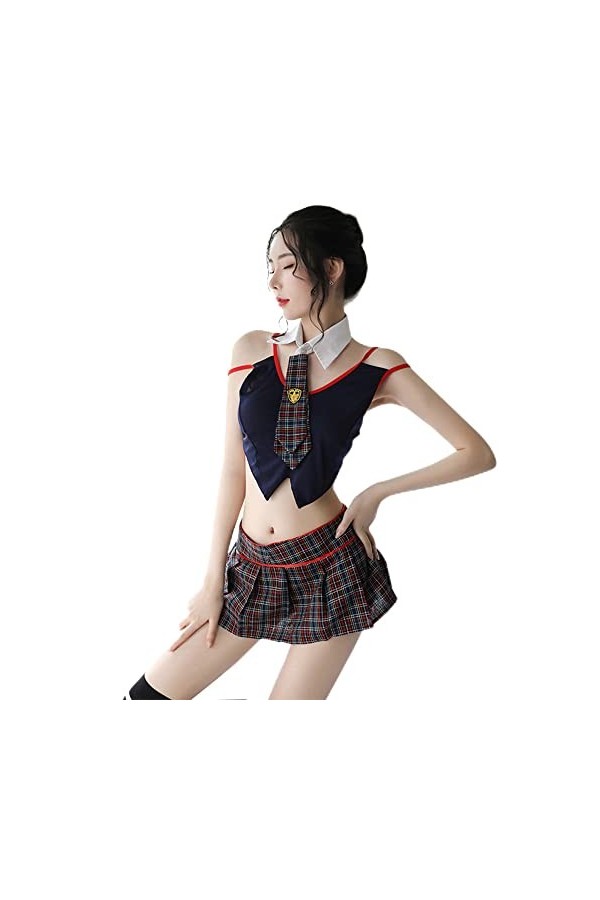 Ensemble de lingerie décolière sexy en filet pour costumade - Pyjama transparent - Pour chambre à coucher - Rouge