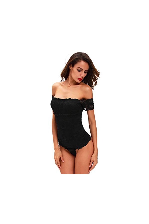 Mesdames Manches Courtes Sexy sous-Vêtements en Dentelle Sexy Une Ligne De Bretelles Cou Moulant dune Seule Pièce De Lingeri