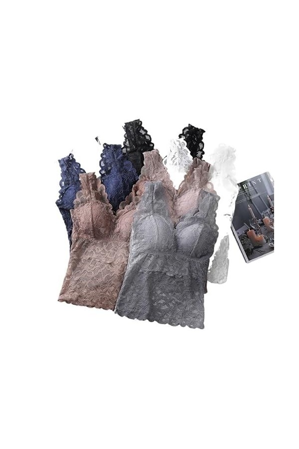 YilDex Haut en Dentelle col en V Fond Large épaule Ceinture sous-vêtements Dos Nu Fronde évider Gilet sans Manches Soutien-Go