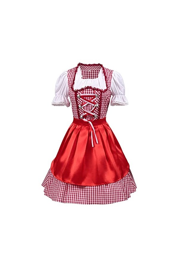 Drindles Robes Femme Oktoberfest Femmes Costume 2PC 1PC Robe+1PC Tablier Oktoberfest Fat People Traditionnel, rouge, XXL