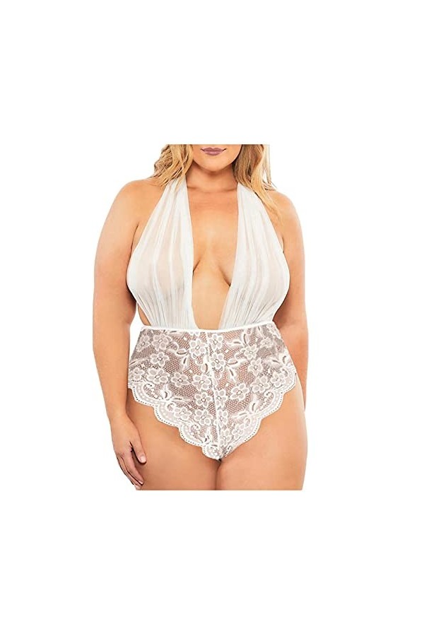 LNSIN Lingerie érotique sexy grande taille pour femme en dentelle transparente décolleté profond en V sexy dos nu