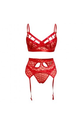 Générique Sexy Combinaison Coquine Femmes Mode Impression Maille Lingerie Dentelle Lingerie Trois pièces Ensemble sous-vêteme