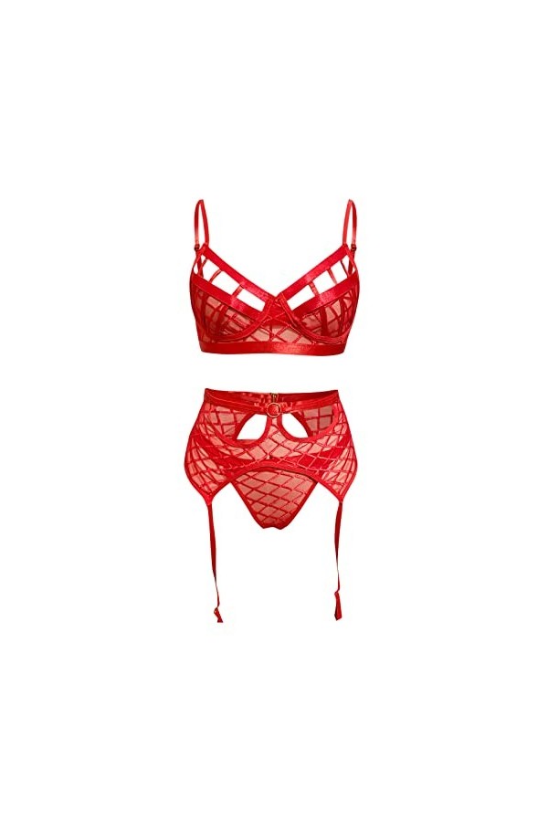 Générique Sexy Combinaison Coquine Femmes Mode Impression Maille Lingerie Dentelle Lingerie Trois pièces Ensemble sous-vêteme
