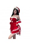 Noël Cosplay Costume Femmes Sexy Sans Bretelles Rouge Mini Robe Sexy Chérie Cou Mini Tube Top Robe Costume Père Noël Mme Dégu