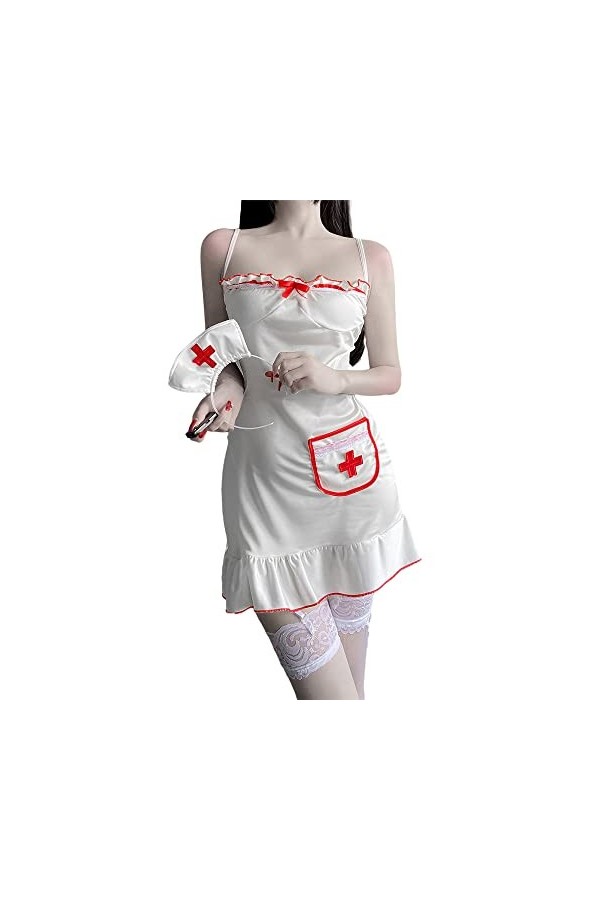 Lingerie sexy pour infirmière et médecin - Robe en dentelle pour adulte - Blanc 2