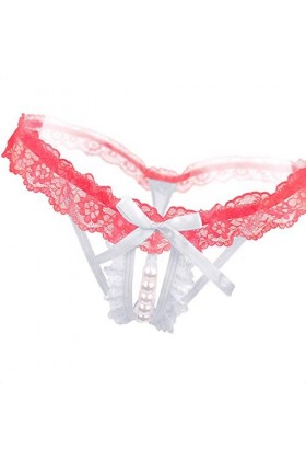 zhibeisai Sexy Femmes Taille Basse Bowknot Taille Basse Cordes Perles Culotte Dentelle Creux G Cordes Thongs sous-vêtements c