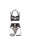 Femmes Sexy Leopard Imprimer Trois pièces Lingerie sous-vêtements Split Costume Chaussette Sexy