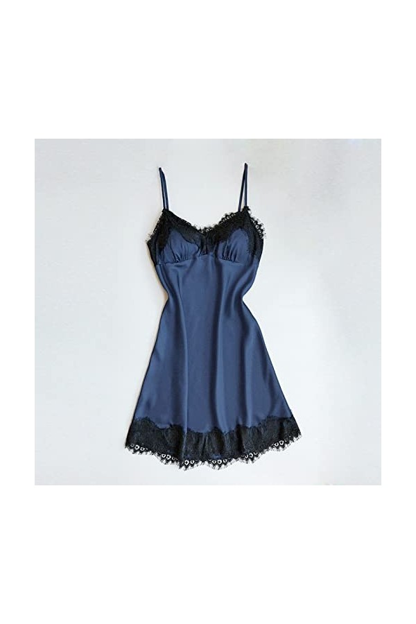 LLRR Érotique Robe Unique Nightwear,Chemise de Nuit Sexy à col en V et à Bretelles, Disponible en Plusieurs Couleurs, Bleu, S