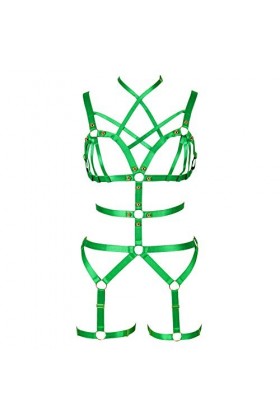 BODYCAGE Harnais de corps femme soutien-gorge Cage à lingerie ensemble Gothique Festival Rave Punk Jarretière ceinture Faire 