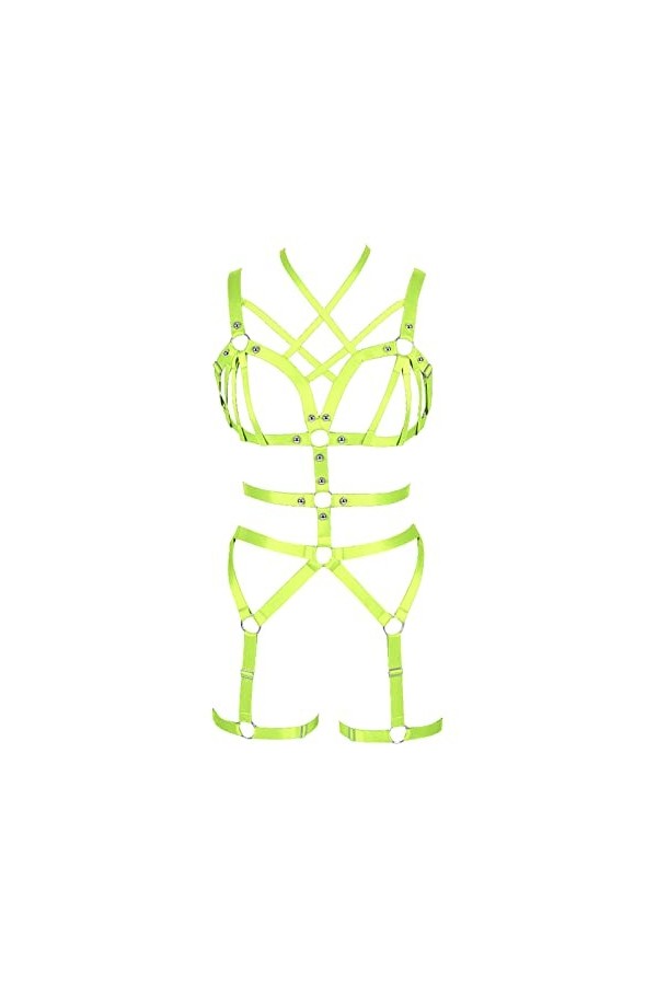 BODYCAGE Harnais de corps femme soutien-gorge Cage à lingerie ensemble Gothique Festival Rave Punk Jarretière ceinture Faire 