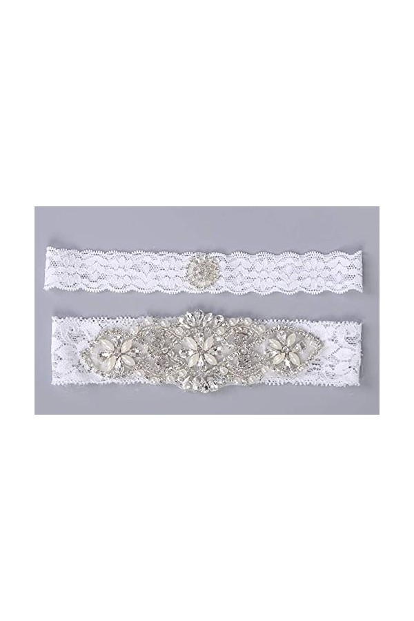 NC Jarretière de Mariage en Dentelle Florale, Accessoires de mariée en Dentelle Strass jarretière-White_One Size, jarretière 